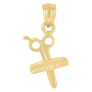 10kt 10k Yellow Gold Unisex Scissors Comb Tools Charm Pendant